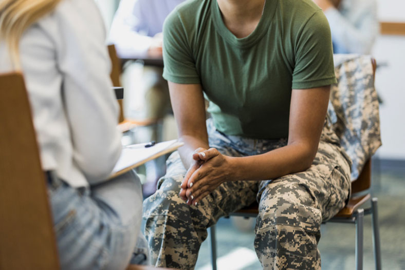 female soldier talking to a therapist