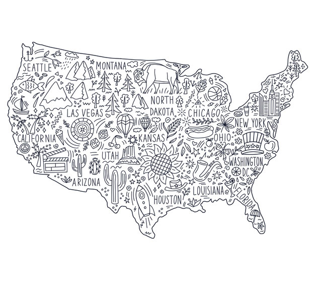 hand drawn us map