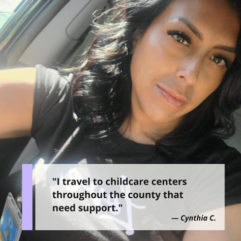 "I travel to childcare centers throughout the country that need support." Cynthia C., LMSW and Early Childhood Mental Health Consultant