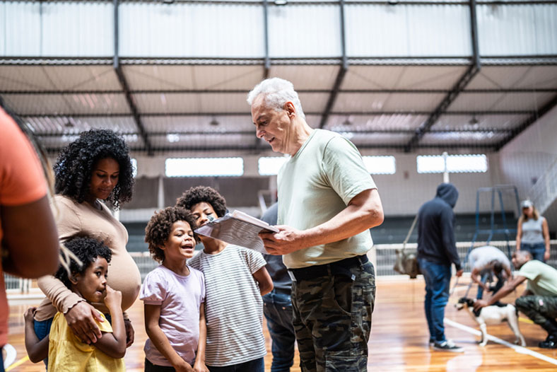 military social worker helping family