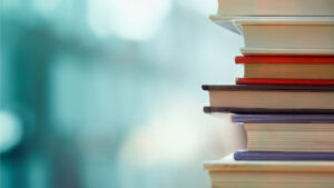 stack of library books