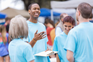 volunteers working outside